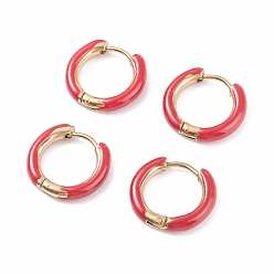 (123L) Белый крем непрозрачный блеск Двухцветные 304 массивные серьги-кольца из нержавеющей стали с эмалевым ионным покрытием (IP) для женщин, реальный 18 k позолоченный, огнеупорный кирпич, 10 датчик, 15~16x2.5~3 мм, штифты : 1 мм