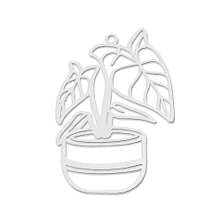 Нержавеющая Сталь Цвет Не тускнеющие 201 подвески из нержавеющей стали, лазерная резка, культура горшка, цвет нержавеющей стали, 37.5x26x1 мм, отверстие : 1.6 мм