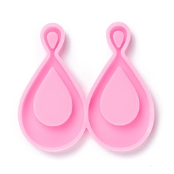 Pink Пищевые подвесные силиконовые формы, для изготовления сережек, инструменты для выпечки, для украшения торта поделки, цвет шоколада, конфеты плесень, слеза, розовые, 52.5x55x5 мм, отверстие : 4.5x6.7 мм, внутренний диаметр: 49.5x25 мм