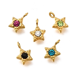 (52) Непрозрачная лаванда 304 прелести нержавеющей стали, со стразами, ионное покрытие (ip), звезда очарование, реальный 14 k позолоченный, разноцветные, 8x6x2.5 мм, отверстие : 1.2 мм