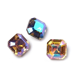 (52) Непрозрачная лаванда Стеклянные стразы кабошоны, люминесцентная стиль, назад назад, с покрытием на задной стороне, граненые, квадратный, разноцветные, 8x8x5.1 мм