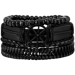 Anchor & Helm 1Вязаные многорядные браслеты из поликарбоната, коровьей кожи и искусственной кожи, сплав ссылка браслеты, якорь и штурвал, 3-1/2x1-5/8 дюйм (9x4 см)