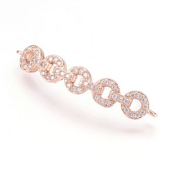 Розовый Позолоченный Латунные микро проложить кубических ссылки циркония, Настоящее розовое золото покрыто, плоско-круглые, 6x33x2.5 мм, отверстие : 1 мм