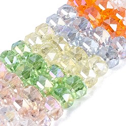 Mixed Color Electroplate Transparent Glass Beads Strands, Rondelle, Faceted, Mixed Color, 7.5~8.5x5~5.5mm, Hole: 1~1.4mm, about 48~50pcs/strand, 10.24~10.63 inch(26~27cm)