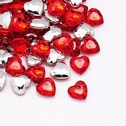 Red Imitation Taiwan Acrylic Rhinestone Cabochons, Pointed Back & Faceted, Heart, Red, 14x14x4.5mm