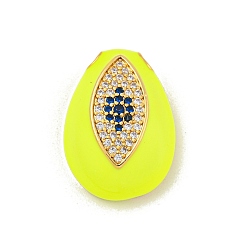 Зелено-Желтый Стойка металлическая латунная микропрофилированная кубическая циркония подвески, долговечный, без кадмия и без свинца, с эмалью, слеза с глаз, реальный 18 k позолоченный, зеленый желтый, 22x15x6.7 мм, отверстие : 2.5x2.5 мм