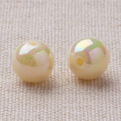 Lemon Chiffon Eco-Friendly Poly Styrene Acrylic Beads, AB Color Plated, Round, Lemon Chiffon, 10mm, Hole: 2mm, about 980pcs/500g