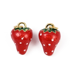 Клубника Латунные подвески, без кадмия, без никеля и без свинца, с эмалью и кольцом для прыжков, реальный 18 k позолоченный, клубника, 17x11.5 мм, отверстие : 3 мм