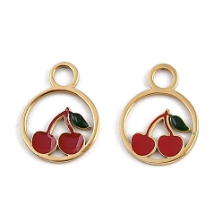 Вишня 304 подвески из нержавеющей стали, с эмалью, ионное покрытие (ip), плоский круглый с фруктами, реальный 18 k позолоченный, вишня, 13x10x1 мм, отверстие : 2.5 мм