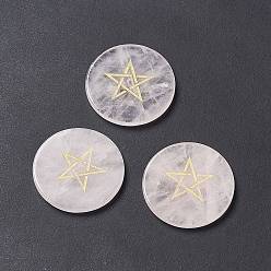 Розовый Кварц Природного розового кварца кабошонов, плоский круглый с рисунком пентаграммы, 25x2.5~3 мм