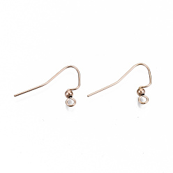 Rose Gold 304 Stainless Steel Earring Hooks, Ear Wire, with Horizontal Loop, Cadmium Free & Nickel Free & Lead Free, Rose Gold, 17x22mm, Hole: 2mm, 21 Gauge, Pin: 0.7mm