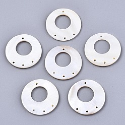 Seashell Color Natural Freshwater Shell  Chandelier Component Links, Donut, Seashell Color, 30x2.5mm, Hole: 1.4mm