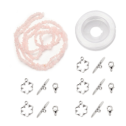 Rose Quartz DIY Bracelets Necklaces Jewelry Sets, Natural Rose Quartz Chips Beads Strands, Toggle Clasps, Lobster Claw Clasps and Elastic Wire, 12.6x10.6x2.1cm