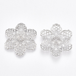 Платинированный Латунные причудливые шапочки для бус, 6-лепестков цветка, без никеля , Реальная платина, 27x24.5x3 мм, отверстие : 1.4 мм