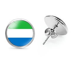 Разноцветный Плоские круглые стеклянные серьги-гвоздики на тему национального флага, серьги из платинового сплава, красочный, 12 мм