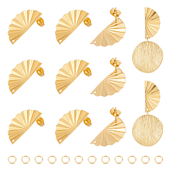 Золотой 12 шт 304 серьги-гвоздики из нержавеющей стали полукруглые, с 20 соединительными кольцами, золотые, 25x12.5 мм, отверстие : 1.2 мм, штифты : 0.8 мм