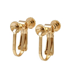 Настоящее золото 24K Латунные серьги с клипсами, без кадмия и без свинца, за половину пробурено бисера, реальный 24 k позолоченный, лоток : 5 мм, 15x16.5x5 мм, штифты : 1 мм