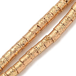 Светло-Золотое Покрытие Гальванические бусины из натуральной лавы, cloumn, свет позолоченные, 4x4 мм, отверстие : 1.2 мм, около 99 шт / нитка, 15.91'' (40.4 см)
