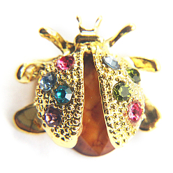 Разноцветный Броши из сплава со стразами в виде божьей коровки/божьей коровки, броши в виде насекомых для рюкзака, золотые, красочный, 20x22 мм