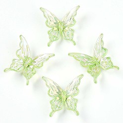 Светло-зеленый Прозрачные акриловые бусины, бабочка, с покрытием AB цвета, светло-зеленый, 25x25x8.5 мм, отверстие : 1.5 мм, Около 580 шт / 500 г