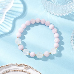 Кунсайт Браслеты из натуральных бусин кунцита и селенита, эластичные браслеты для женщин, круглые, внутренний диаметр: 2-1/4 дюйм (5.7 см)