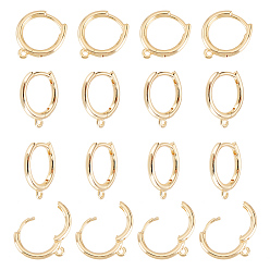 Настоящее золото 14K 10 пары латунных сережек-колец Huggie Hoop, с горизонтальной петлей, кольцо, реальный 14 k позолоченный, 12 датчик, 16.5x13.5x2 мм, отверстие : 1.5 мм, штифты : 1 мм