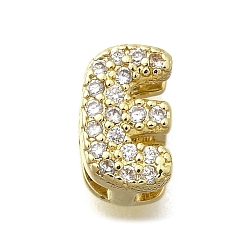 Letter E Латунные микро-паве кубические цирконии буквы многорядные звенья, без свинца и без кадмия, реальный 18 k позолоченный, Письмо E, 8x5.5x4.5 мм, отверстие : 3.5x1.5 мм