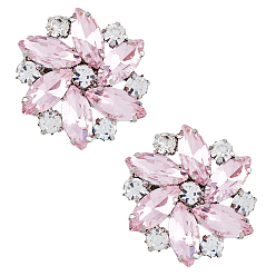 Розовый 2шт. съемные пряжки для обуви из сплава платинового тона, со стеклянными стразами, цветок, светло-розовый, 32x34x10 мм