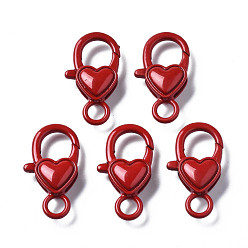 Красный Застежки-клешни из экологически чистого сплава, окрашенные распылением, без кадмия, без никеля и без свинца, сердце, красные, 27x15x6.5 мм, отверстие : 4 мм