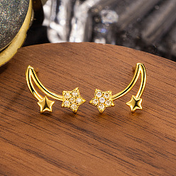 Oro Pendientes de estrella de latón con microengaste de circonitas cúbicas transparentes para mujer, dorado, 11x7.36 mm
