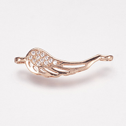 Rose Gold Brass Micro Pave Cubic Zirconia Links, Wing, Rose Gold, 8.5x26.5x2mm, Hole: 2mm
