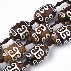 Auspicious Cloud Pattern Тибетского стиля DZI бисер нитей, природных бисера агат, окрашенная и подогревом, овальные, благоприятный облачный узор, 14~16x21~23 мм, отверстие : 2.2 мм, около 12 шт / нитка, 13.78 дюйм (35 см)