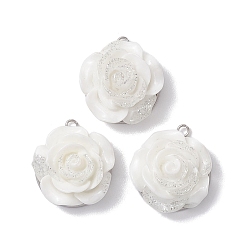 Белый 304 подвески из нержавеющей стали и непрозрачной смолы, цветочные подвески с блестками, цвет нержавеющей стали, белые, 21x19x10 мм, отверстие : 2 мм