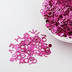 Deep Pink Ornament Accessories Plastic Paillette/Sequins Beads, Alphabet, Deep Pink, 5.5x5.5~6x0.1mm