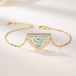 Half Round Латунные браслеты с микропаве из чистого кубического циркония, браслеты-цепочки для женщин, золотые, полукруглый, внутренний диаметр: 6-1/4 дюйм (16 см)