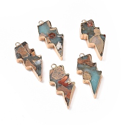 Светло-коричневый Подвески из окрашенной натуральной императорской яшмы, подвески молнии, с фурнитурой латунной золотого тона, загар, 39.5x16.5x4 мм, отверстие : 1.8 мм