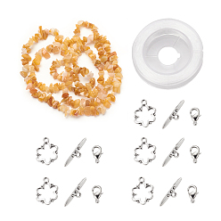 Jade DIY Bracelets Necklaces Jewelry Sets, Natural Yellow Jade Chips Beads Strands, Toggle Clasps, Lobster Claw Clasps and Elastic Wire, 12.6x10.6x2.1cm
