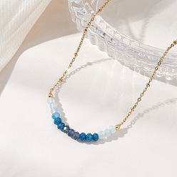 Синий Окрашенный натуральный малайзийский нефрит, ограненные бусины-рондели 304 Женские ожерелья-цепочки из нержавеющей стали, золотые, синие, 15.35 дюйм (39 см)