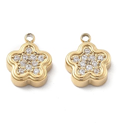 Настоящее золото 18K 304 подвески из микро-паве из нержавеющей стали с фианитами, цветок, ионное покрытие (ip), реальный 18 k позолоченный, 10x8x2.5 мм, отверстие : 1 мм