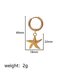 Морская звезда 304 серьги-кольца из нержавеющей стали, реальный 18 k позолоченный, морская звезда, 40x18 мм