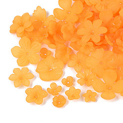 Orange Frosted Acrylic Bead Caps, Flower, Orange, 9~27x9~28x2.5~14mm, Hole: 1.4~2mm, about 1046pcs/500g