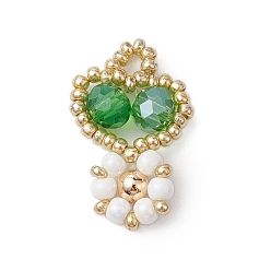 Зеленый Бисер бисерные подвески, подвеска в виде цветка в форме сердца, зелёные, 24x15x5.5 мм, отверстие : 2.7 мм