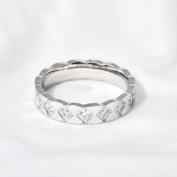 Нержавеющая Сталь Цвет Ромбовидный узор 304 кольца из нержавеющей стали с микропаве из прозрачного кубического циркония, цвет нержавеющей стали, 4 мм, размер США 9 (18.9 мм)