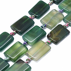 Темно-Зеленый Природный агат бисер нитей, окрашенная и подогревом, прямоугольные, темно-зеленый, 25~26x17~18x4~7 мм, отверстие : 2~2.5 мм, около 12 шт / нитка, 15.3 дюйм ~ 15.7 дюйм (39~40 см)