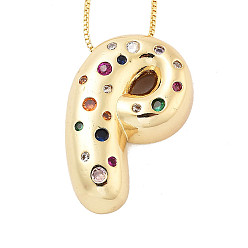 Letter P Латунные ожерелья с подвесками в виде букв из микрофибры с кубическим цирконием, реальный 18 k позолоченный, Письмо P, 17.40~17.80 дюйм (44.2~45.2 см), Кулон : 29.5x19.5 мм