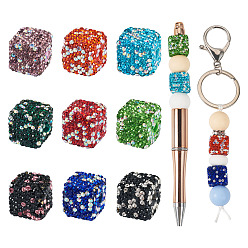 (52) Непрозрачная лаванда 9шт 9цвета бусины из полимерной глины ручной работы со стразами, бусины с большим отверстием, кубические, разноцветные, 14.5x14.5x14.5 мм, отверстие : 4 мм, 1 шт / цвет