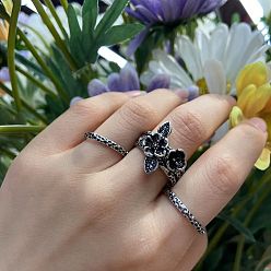 Античное Серебро 3шт. цветочные латунные кольца для женщин, античное серебро, размер США 8 (18.1 мм)