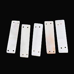 Морская Ракушка Натуральная пресноводная ракушка 4-отверстие многожильные звенья, прямоугольные, цвет морской раковины, 40x10~11x2~3 мм, отверстие : 1.2~1.4 мм