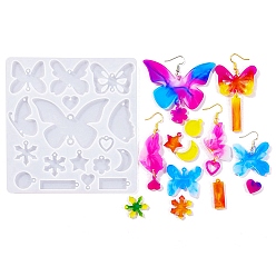 Бабочка Силиконовые формы для подвесок с силуэтами своими руками, изготовление украшений, формы для литья смолы, для уф-смолы, изготовление ювелирных изделий из эпоксидной смолы, бабочка, 123x119x4 мм, отверстия : 1.6 mm и 3 мм, внутренний диаметр: 13.5~45x13.5~70.5 мм