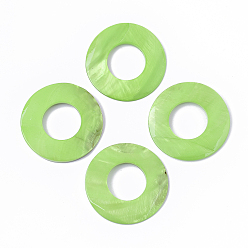 Pale Green Spray Painted Freshwater Shell Pendants, Donut, Pale Green, 50x3mm, Hole: 23.5mm
